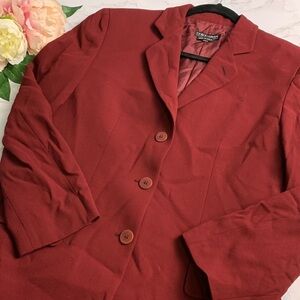 Vintage 90s Giorgio Armani Red 100% Wool Long Sleeve Three Button Blazer Size 12